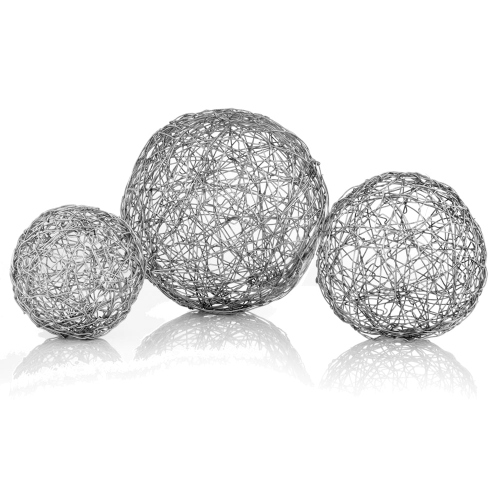 Set of Three Silver Wire 3" Decorative Orbs