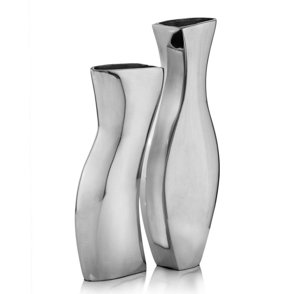 Set of Two Aluminum Silver Novelty Table Vases