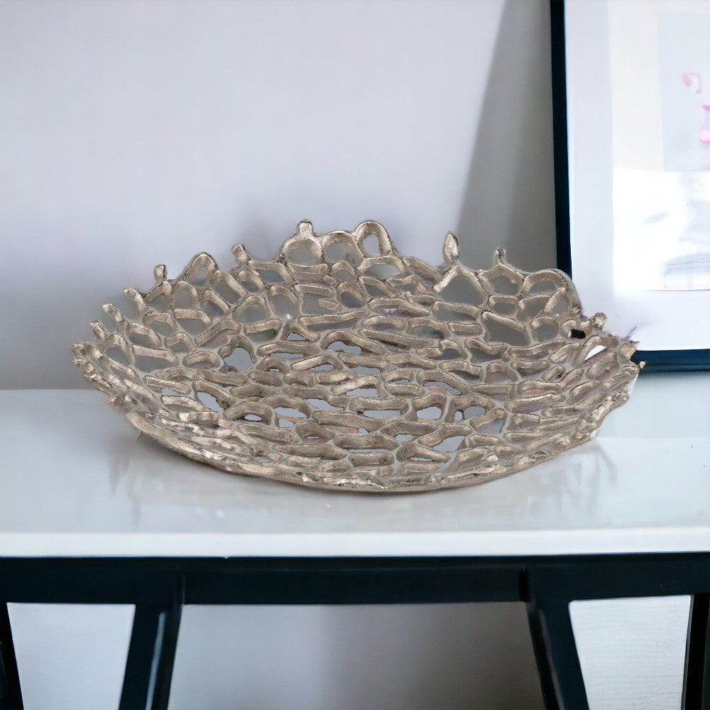 15" Silver Aluminum Coral Decorative Bowl