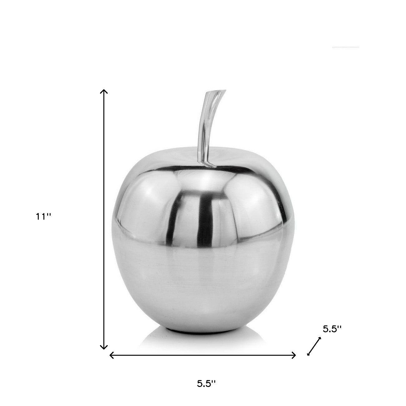11" Silver Buffed Aluminum Decorative Apple Tabletop Sculpture