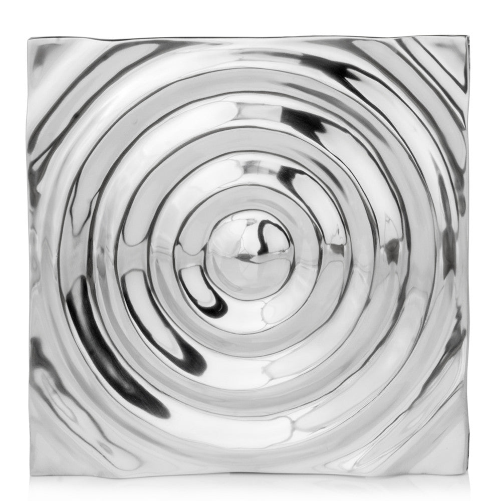 12" X 12" Silver Metallic Buffed Aluminum Abstract Ripple Wall Decor