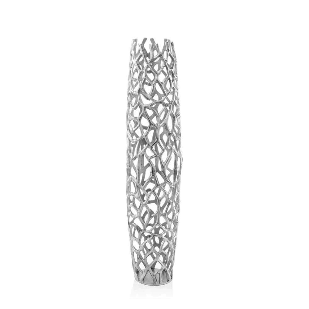 47" Aluminum Silver Twigs Cylinder Floor Vase