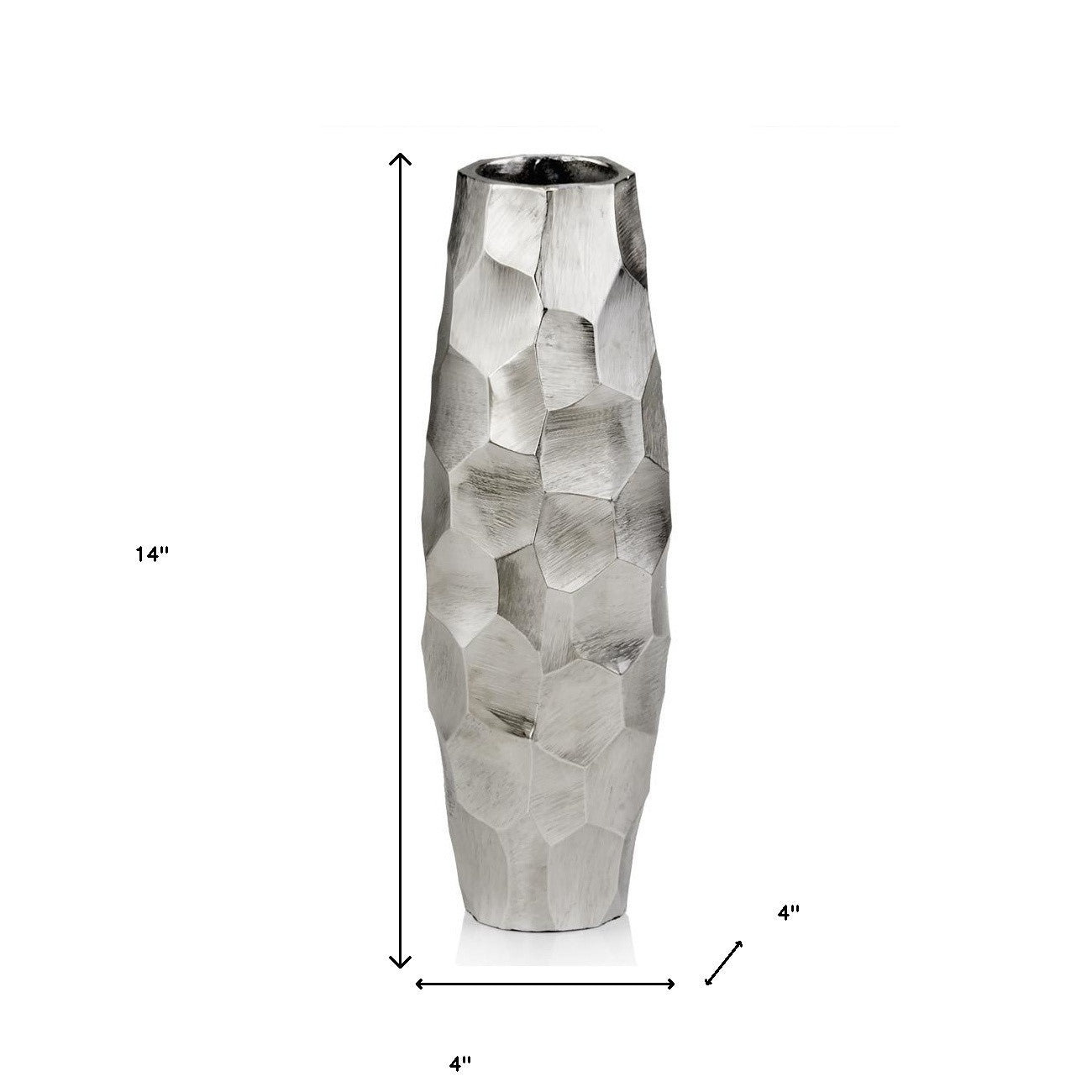14" Aluminum Silver Cylinder Table Vase