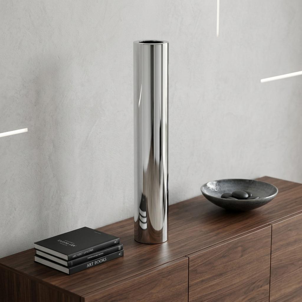 56" Silver Aluminum Cylinder Table Vase