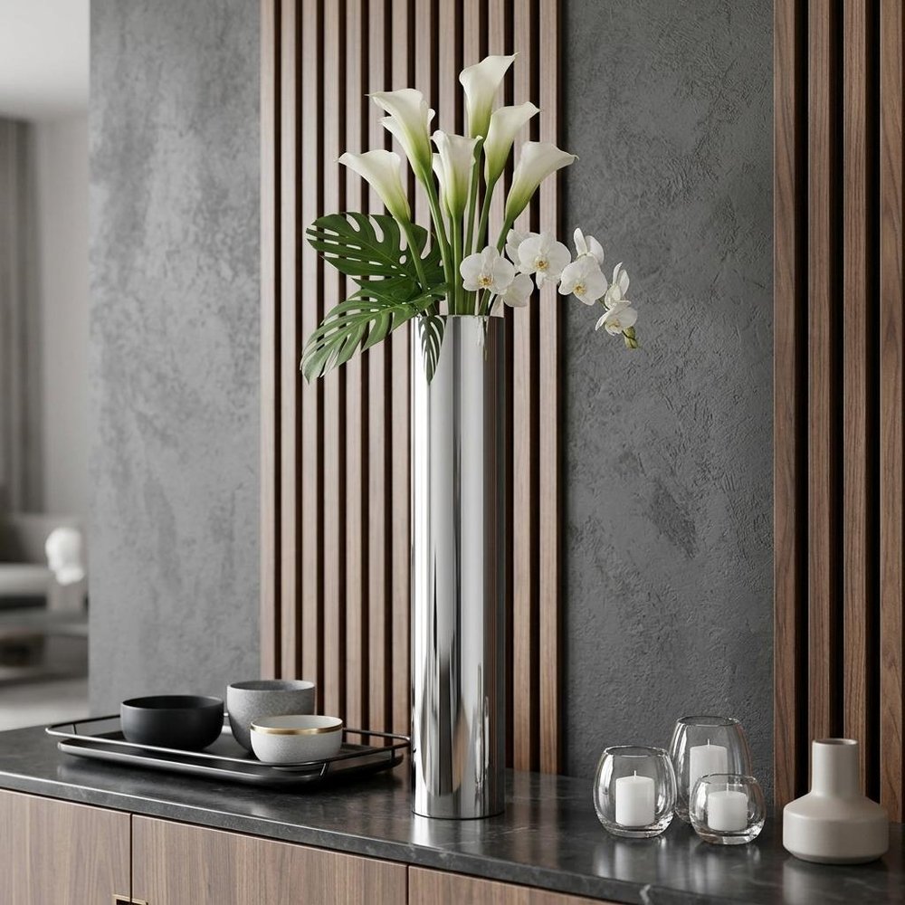56" Silver Aluminum Cylinder Table Vase