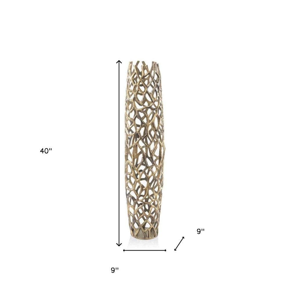 47" Aluminum Silver Twigs Cylinder Floor Vase