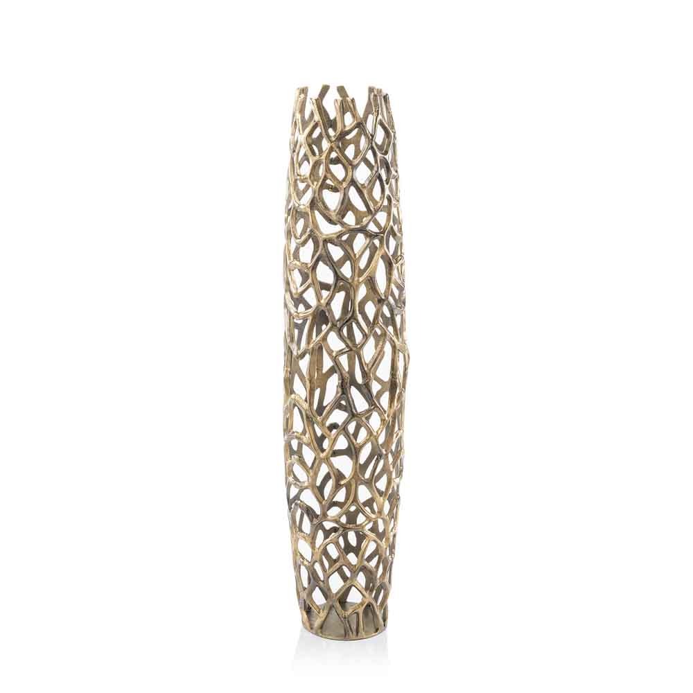 47" Aluminum Gold Twigs Cylinder Floor Vase