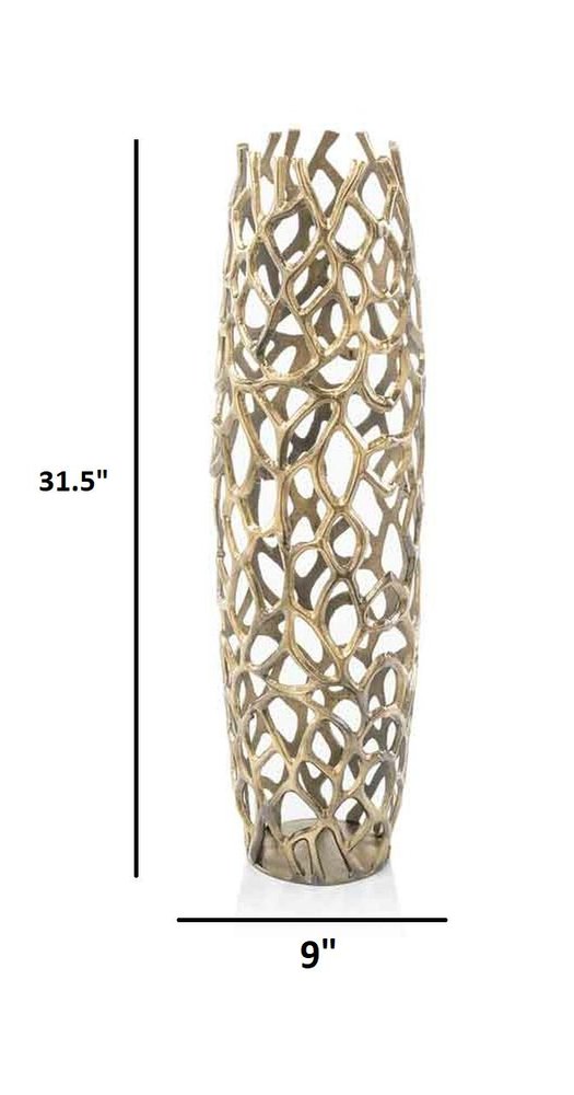 32" Aluminum Silver Twigs Cylinder Floor Vase