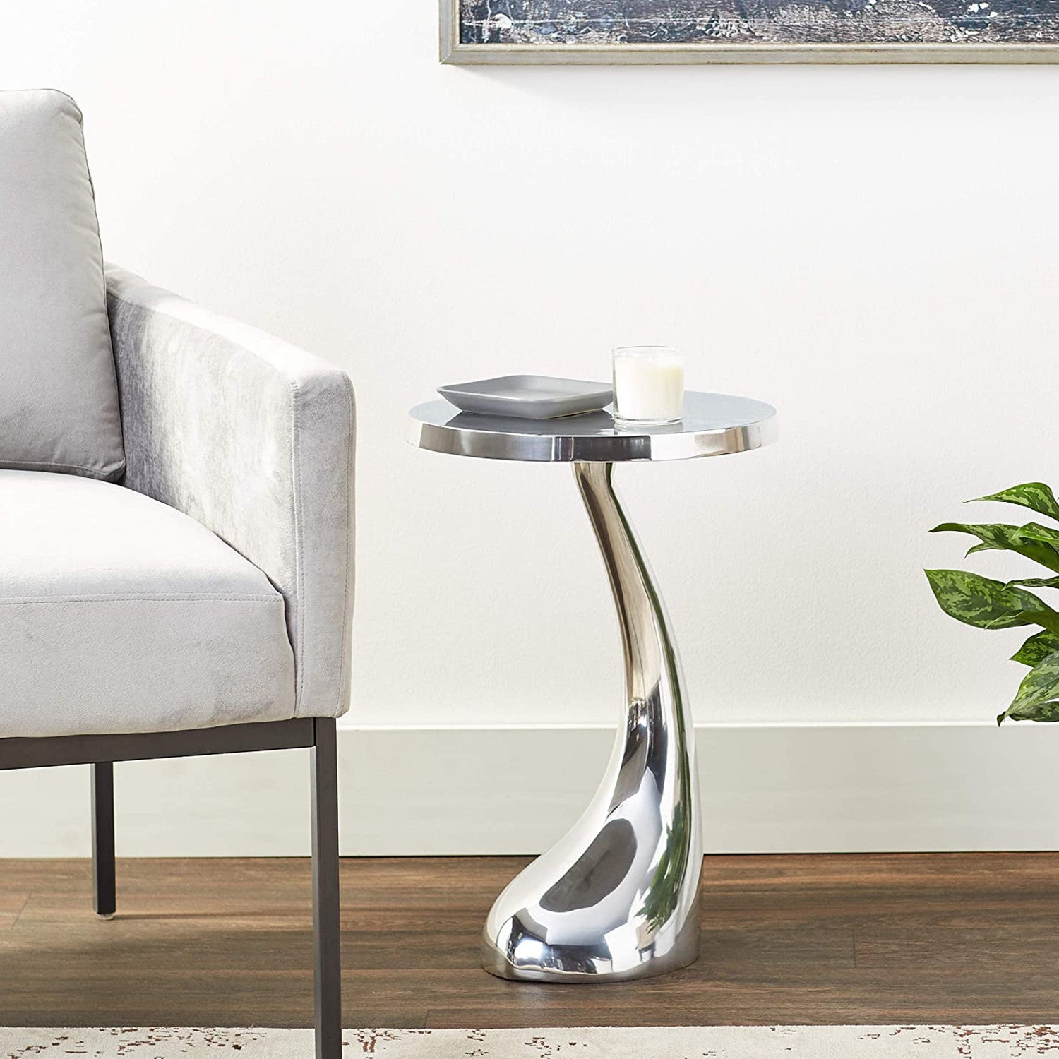 21" Silver Aluminum Round End Table