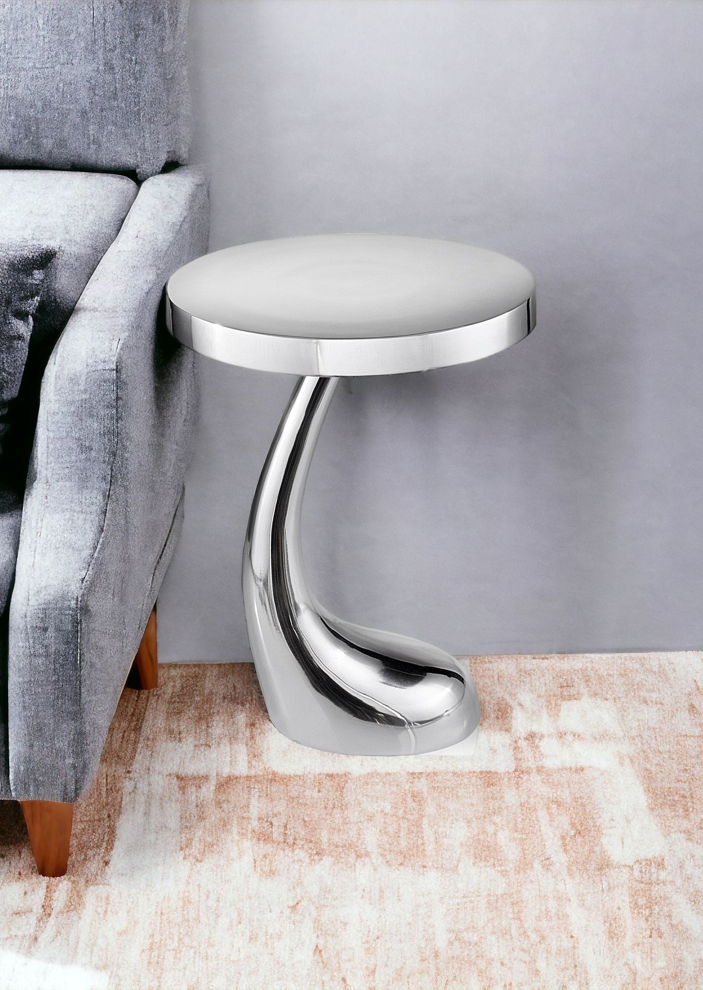 21" Silver Aluminum Round End Table