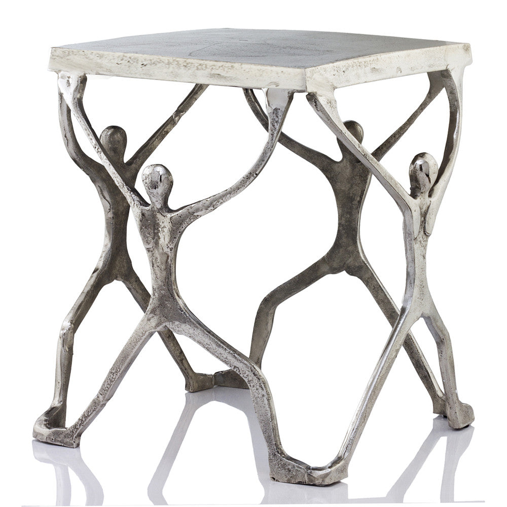18" Silver And Antiqued White Aluminum Square End Table