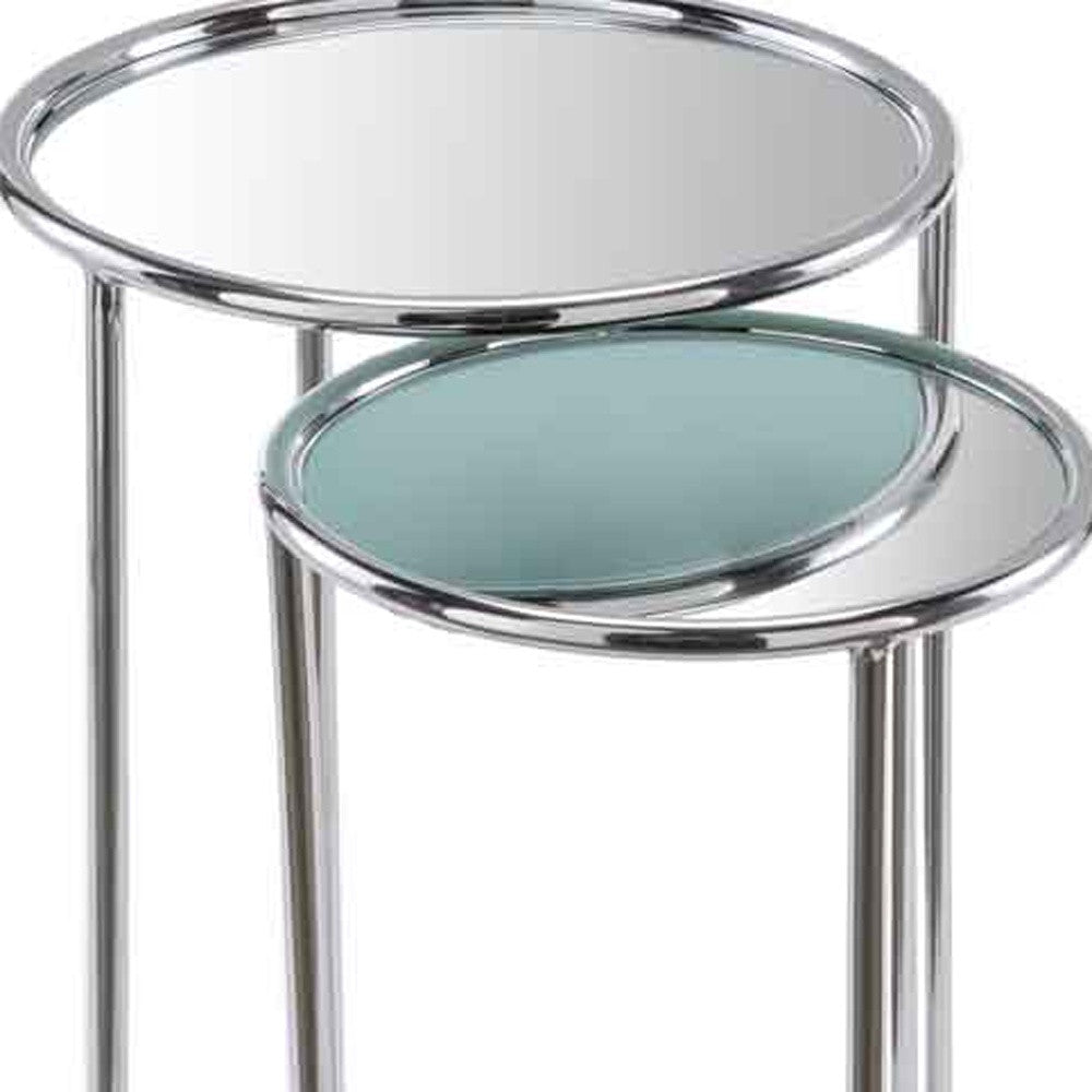 22" Silver Aluminum Round Mirrored End Table