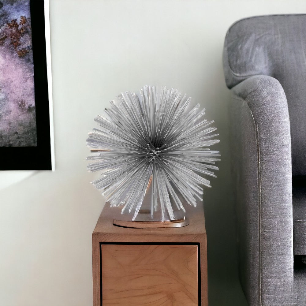10" Silver Metal Spiky Sphere Tabletop Sculpture
