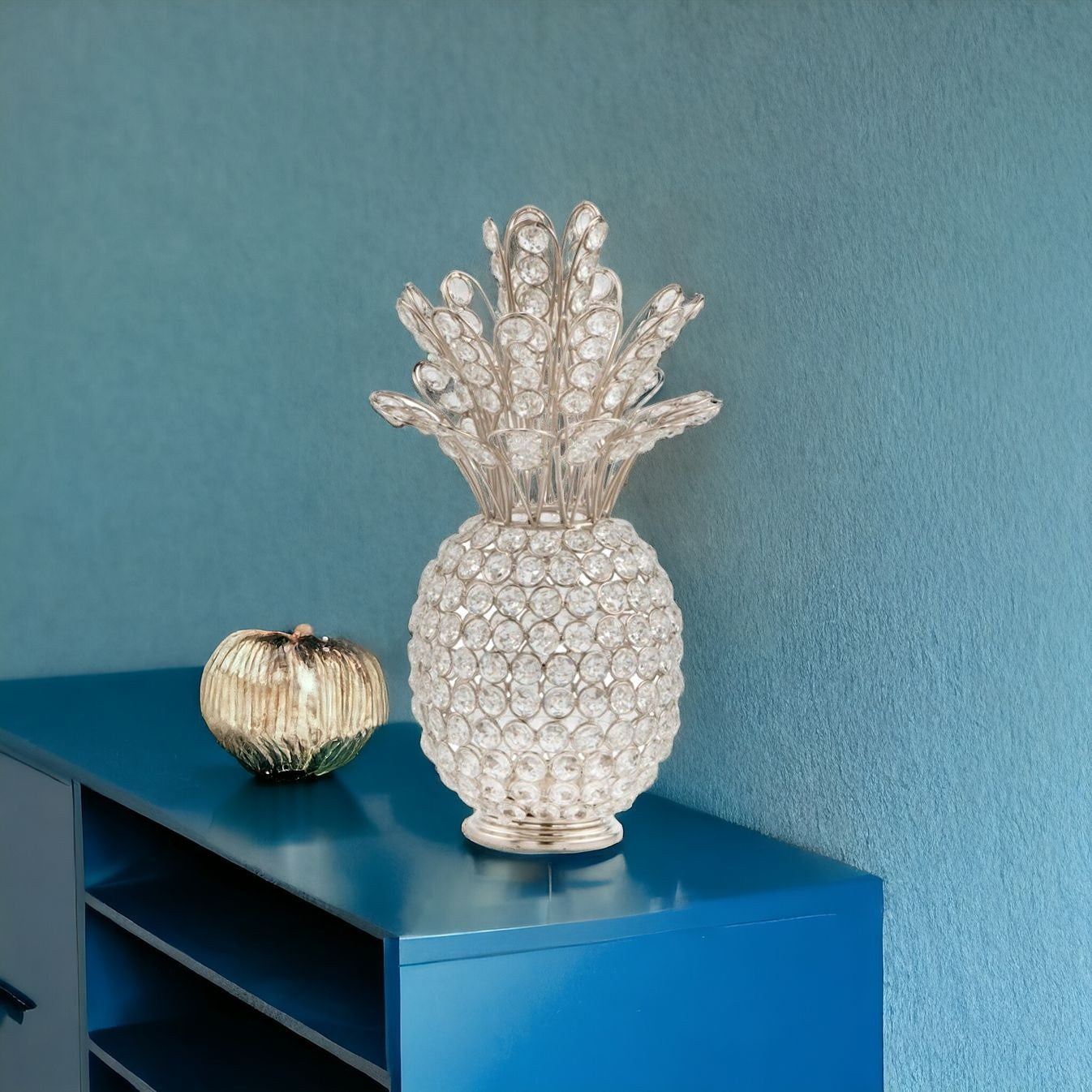 13" Gold and Faux Crystal Pineapple Tabletop Sculpture