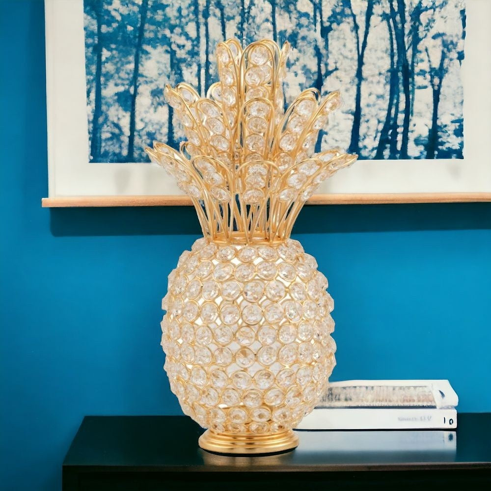 13" Gold and Faux Crystal Pineapple Tabletop Sculpture