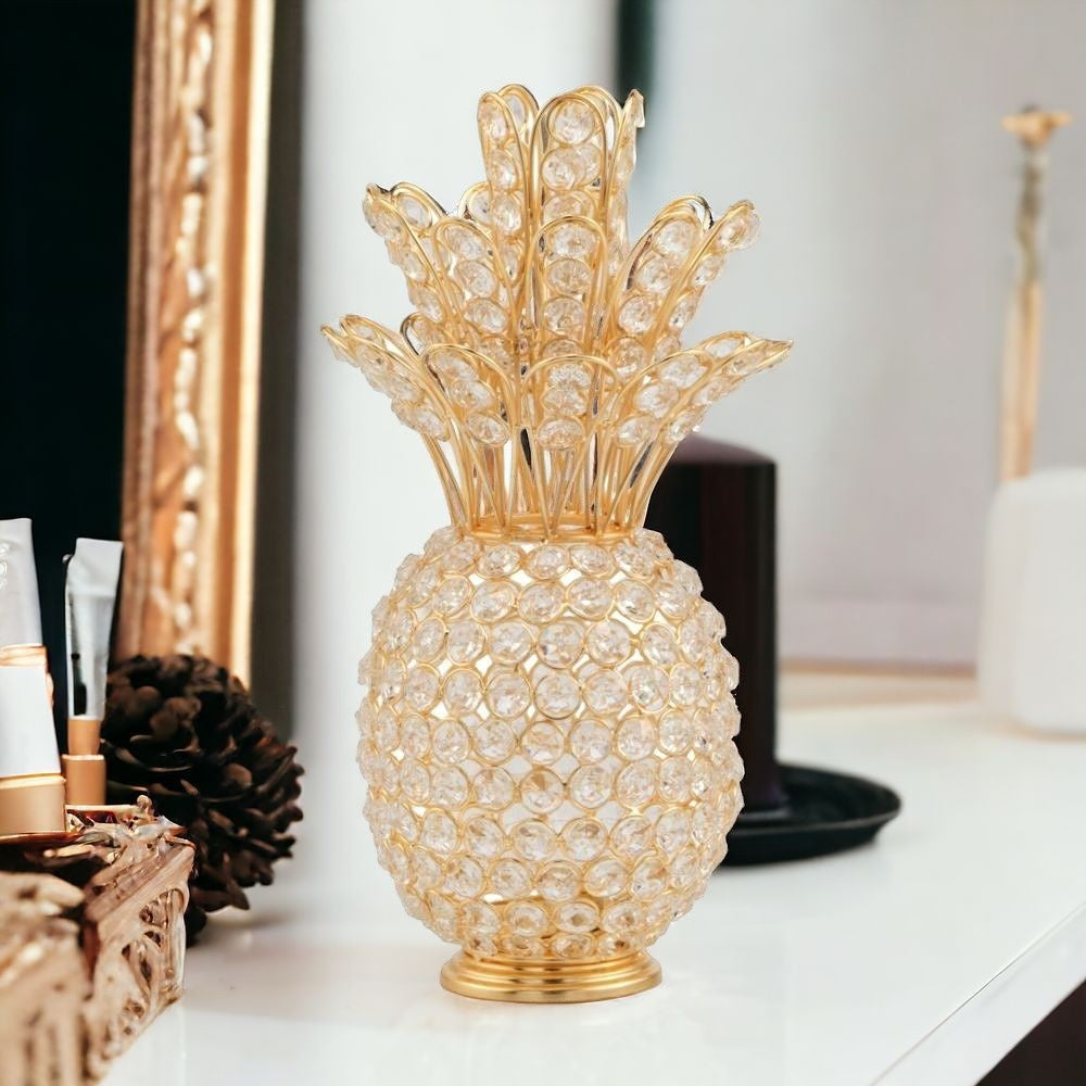 13" Gold and Faux Crystal Pineapple Tabletop Sculpture