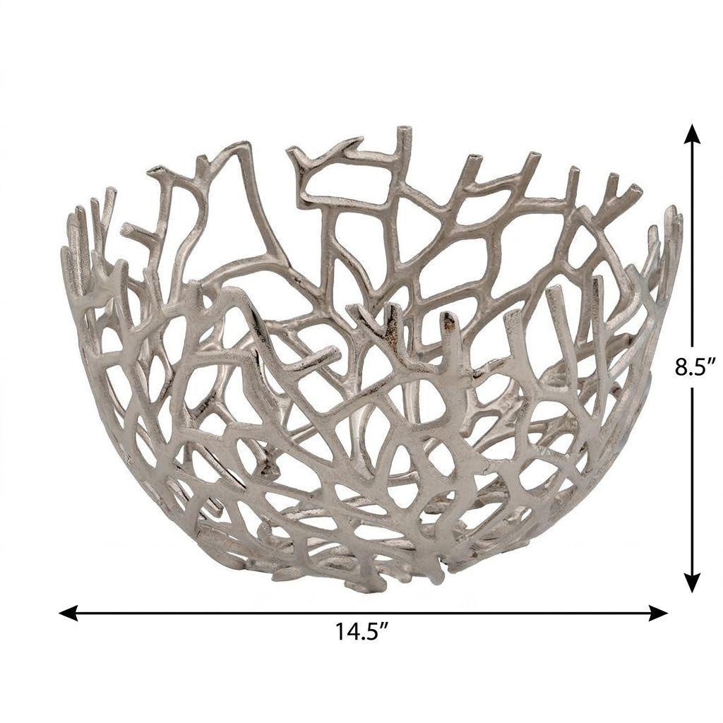 15" Silver Aluminum Twigs Centerpiece Bowl