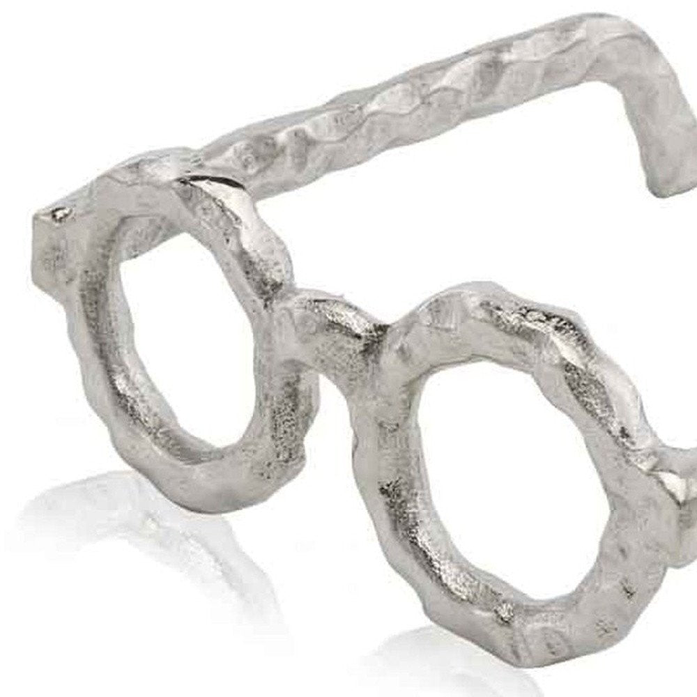 7" Silver Aluminum Textured Round Eyeglasses Tabletop Sculpture