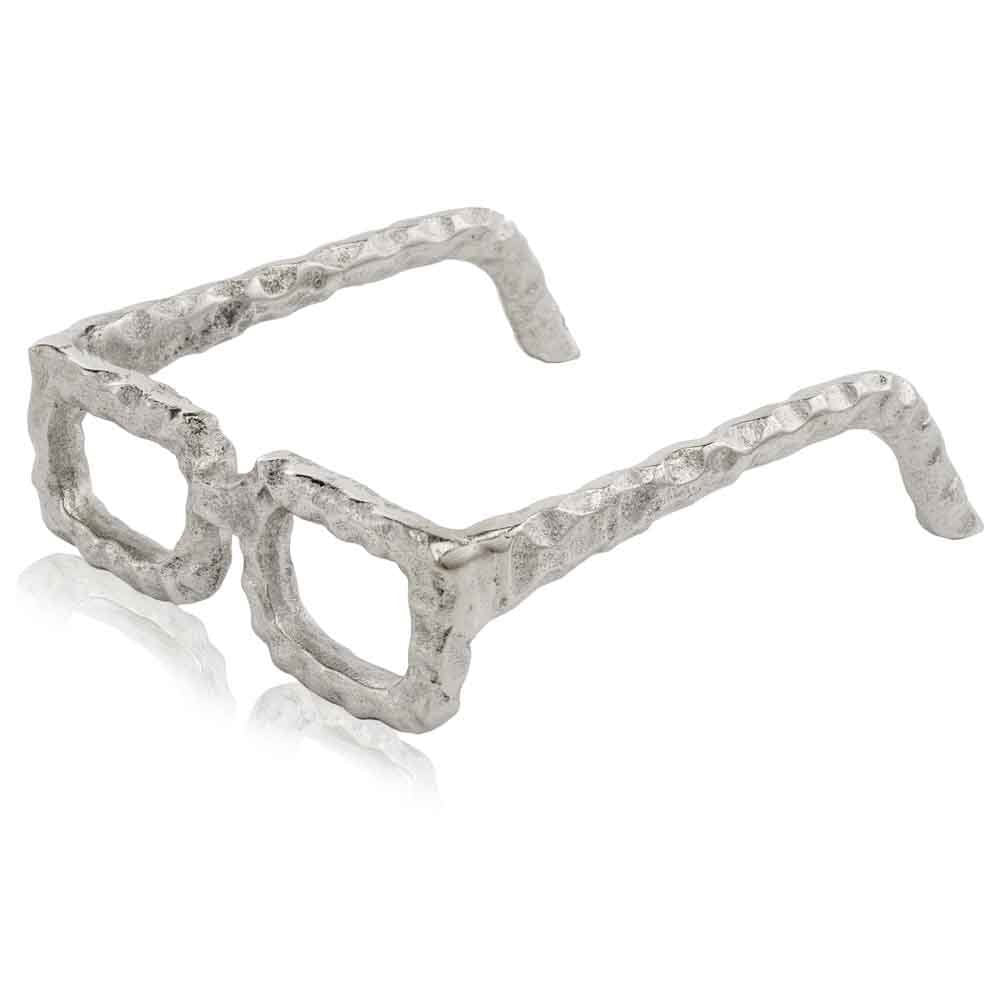 7" Silver Aluminum Textured Square Eyeglasses Tabletop Sculpture