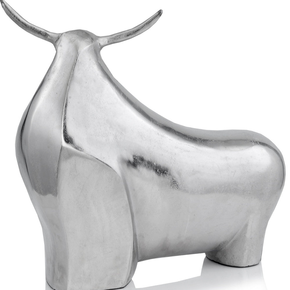 20" Silver Aluminum Bull Abstract Figurine