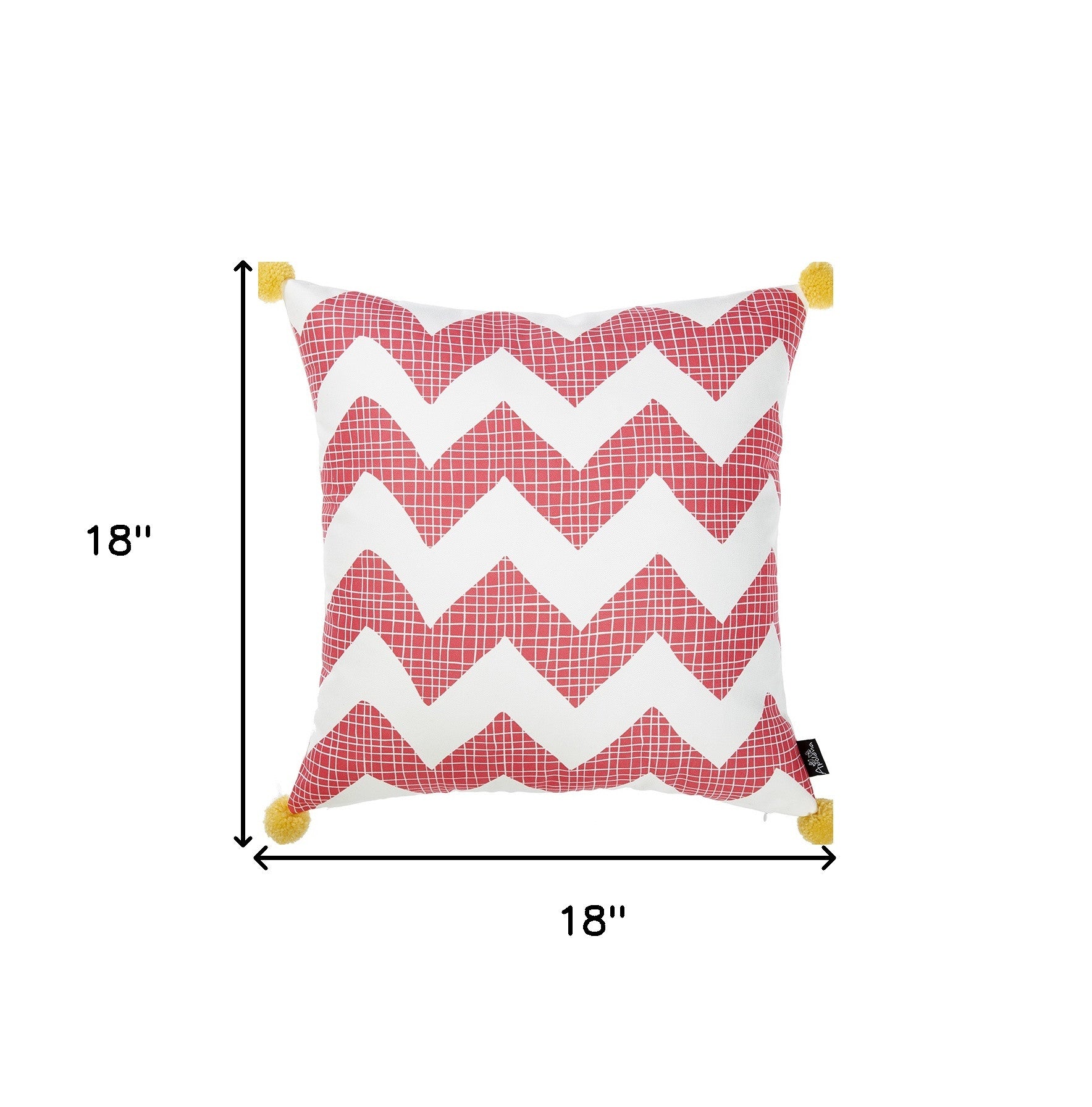 18" Pink and White Chevron Throw Pillow Cover With Pompoms