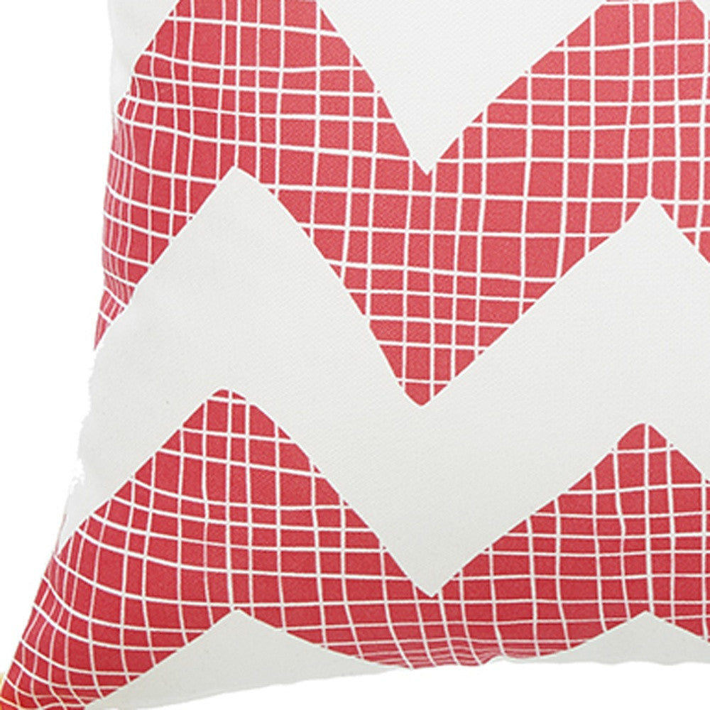 18" Pink and White Chevron Throw Pillow Cover With Pompoms