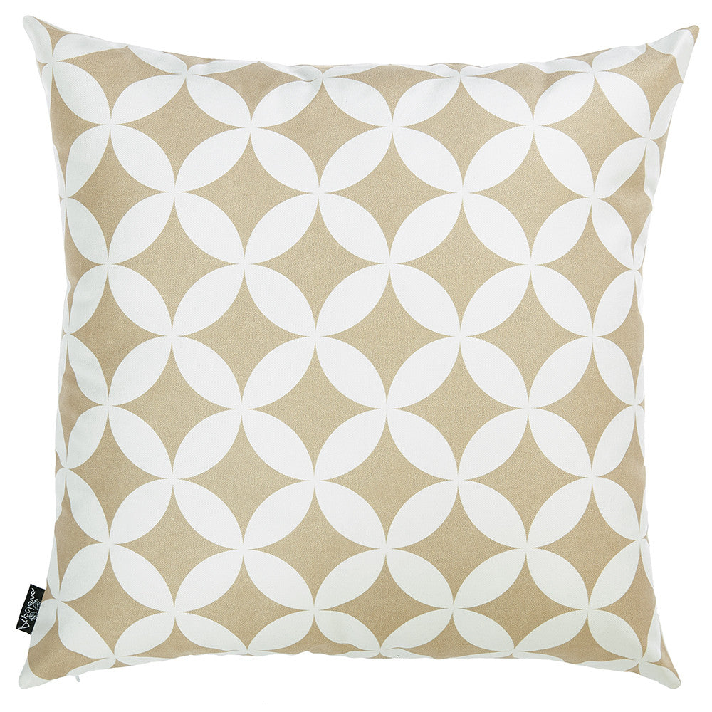 Taupe And White Geometric Decorative Throw Pillow Cover