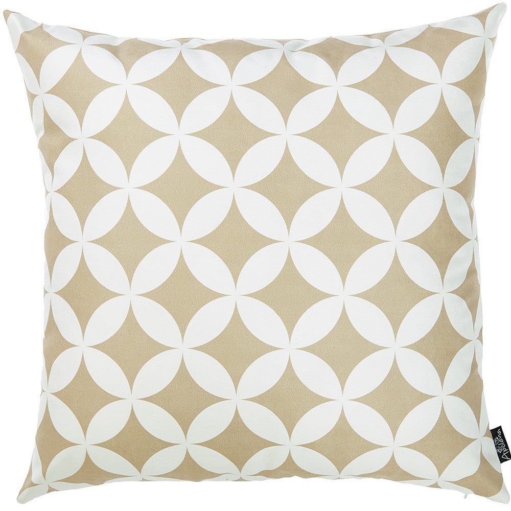 Taupe And White Geometric Decorative Throw Pillow Cover