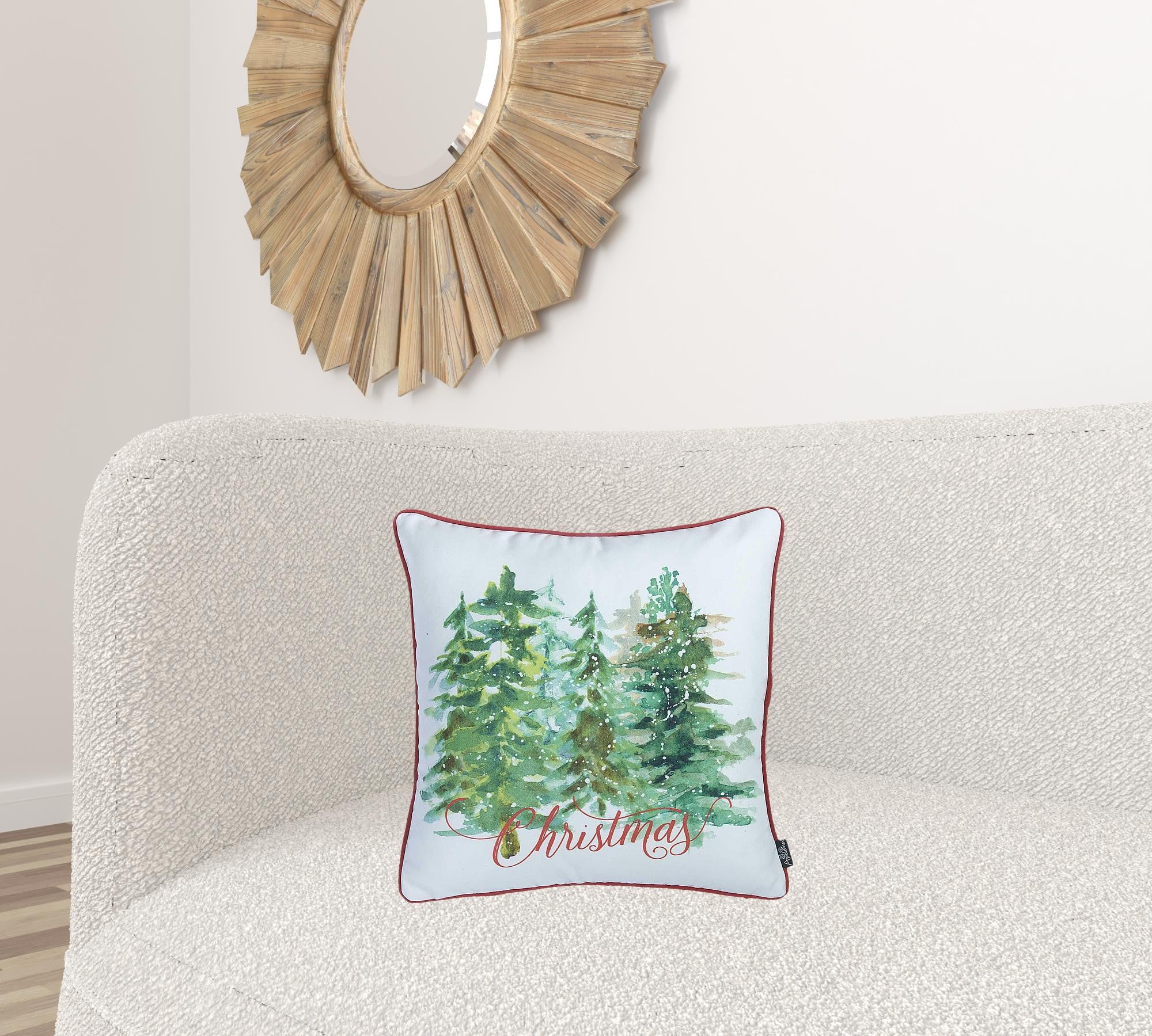 18" Green and White Christmas Tree Throw Pillow Cover