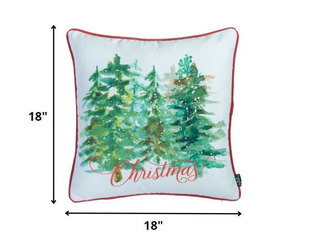 18" Green and White Christmas Tree Throw Pillow Cover