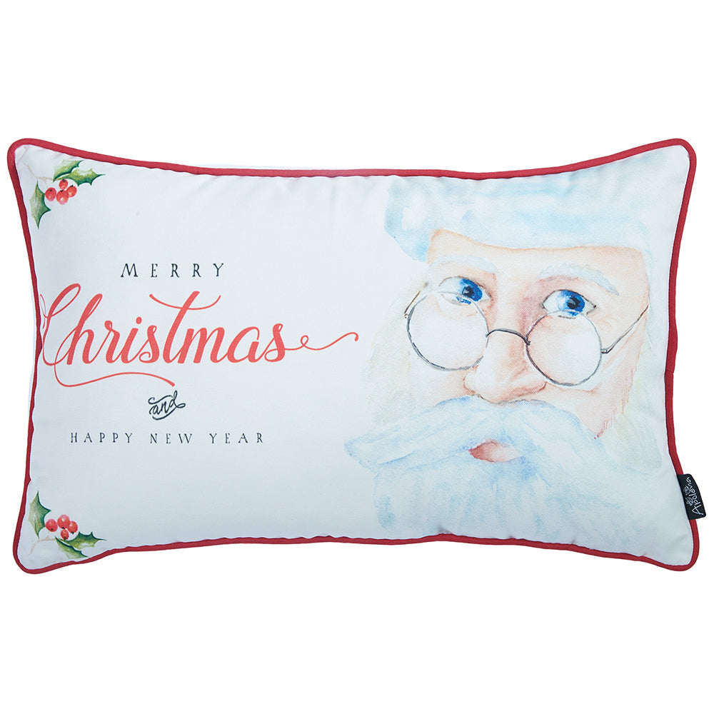20" X 12" Red and White Christmas Santa Polyester Pillow Cover