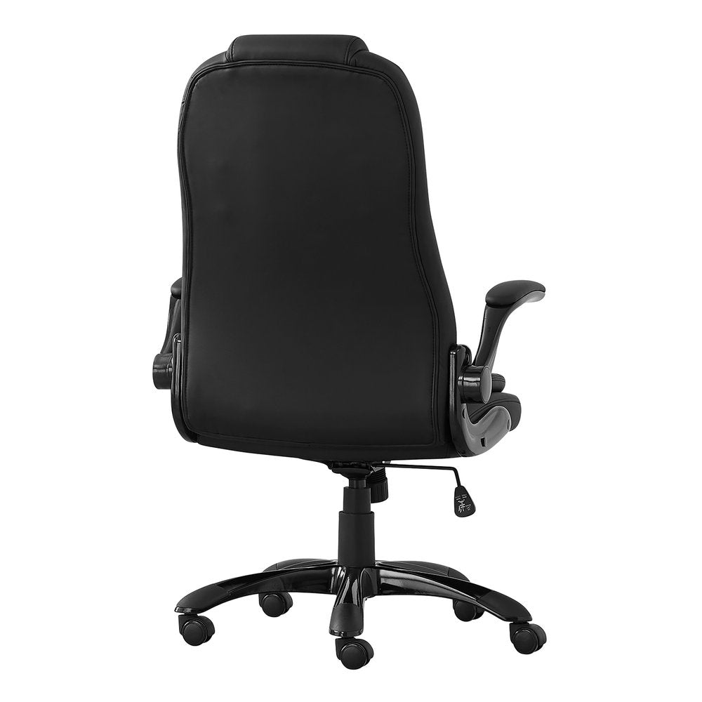Black Faux Leather Tufted Seat Swivel Adjustable Executive Chair Leather Back Steel Frame