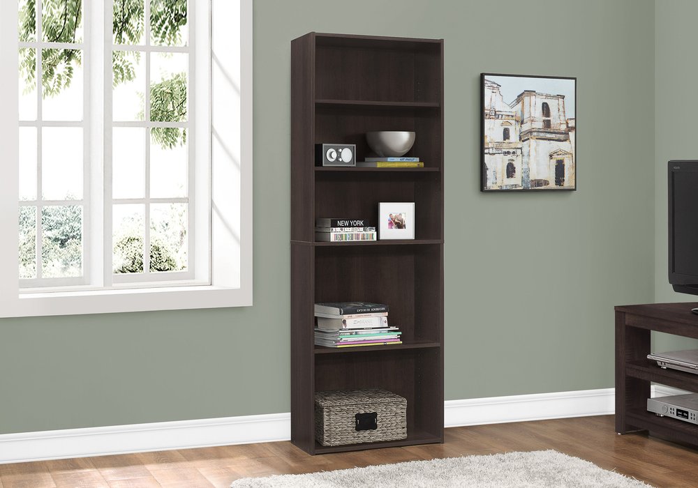 71" Cappuccino Wood Adjustable Bookcase