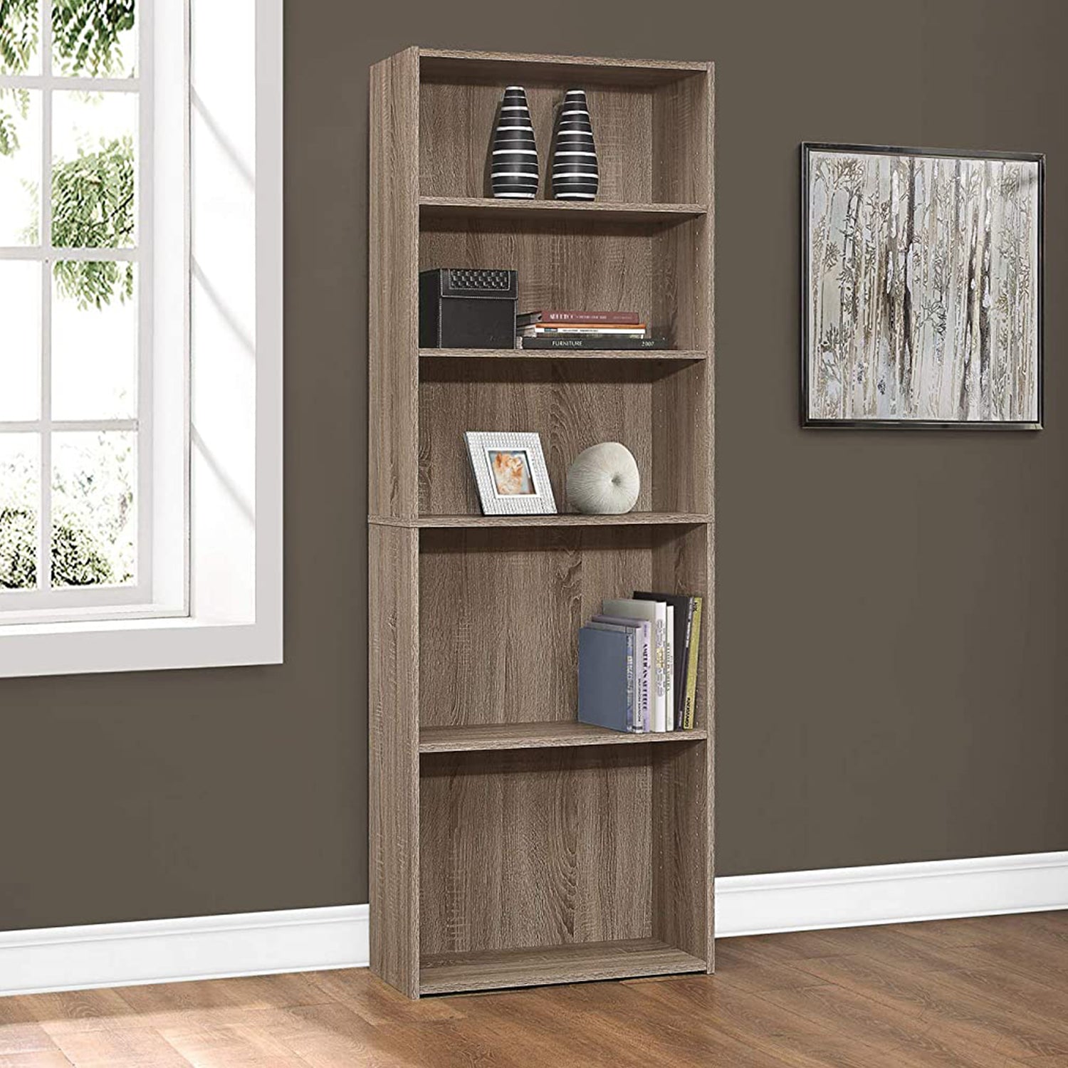 71" Taupe Wood Adjustable Bookcase