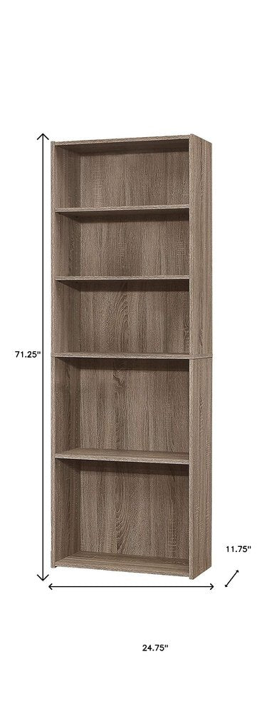 71" Taupe Distressed Wood Adjustable Five Tier Bookcase