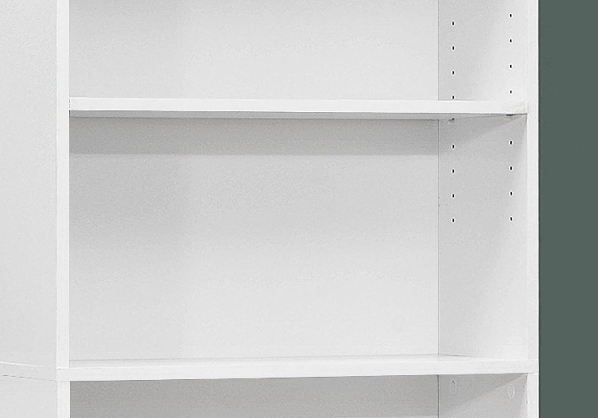 71" White Wood Adjustable Five Tier Bookcase