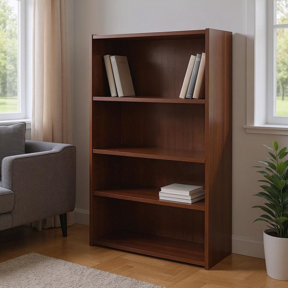 36" Brown Wood Adjustable Bookcase