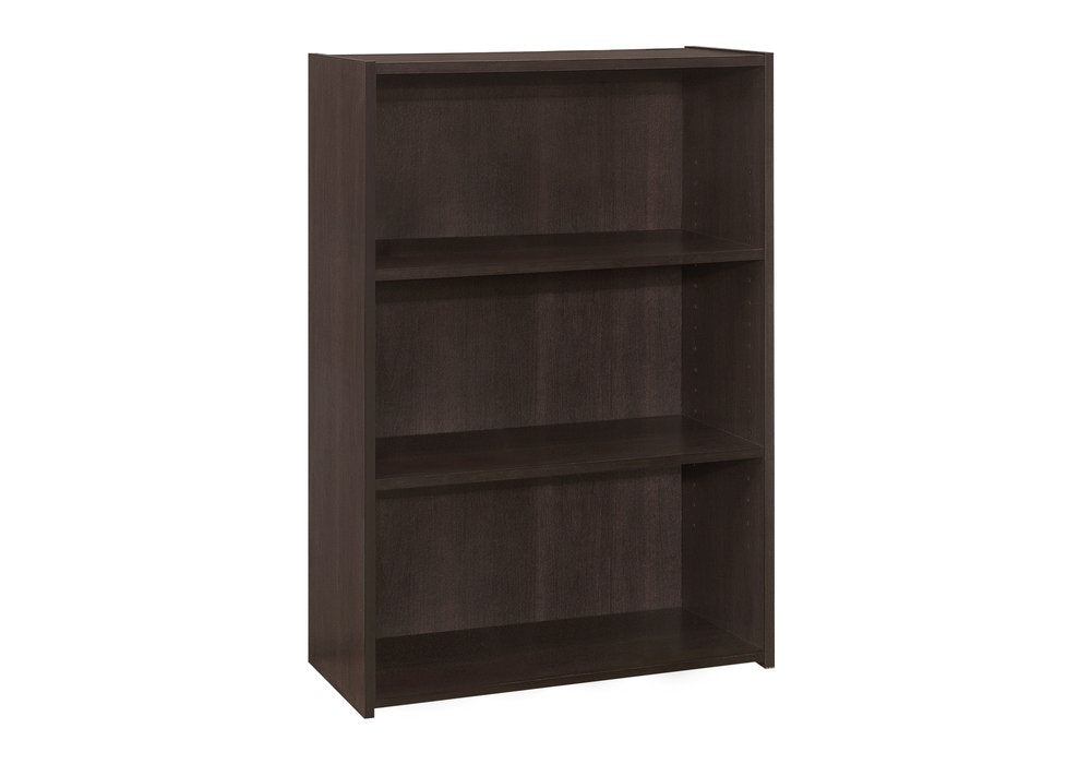 36" Espresso Wood Adjustable Three Tier Bookcase