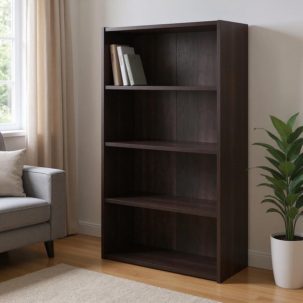 36" Espresso Wood Adjustable Three Tier Bookcase
