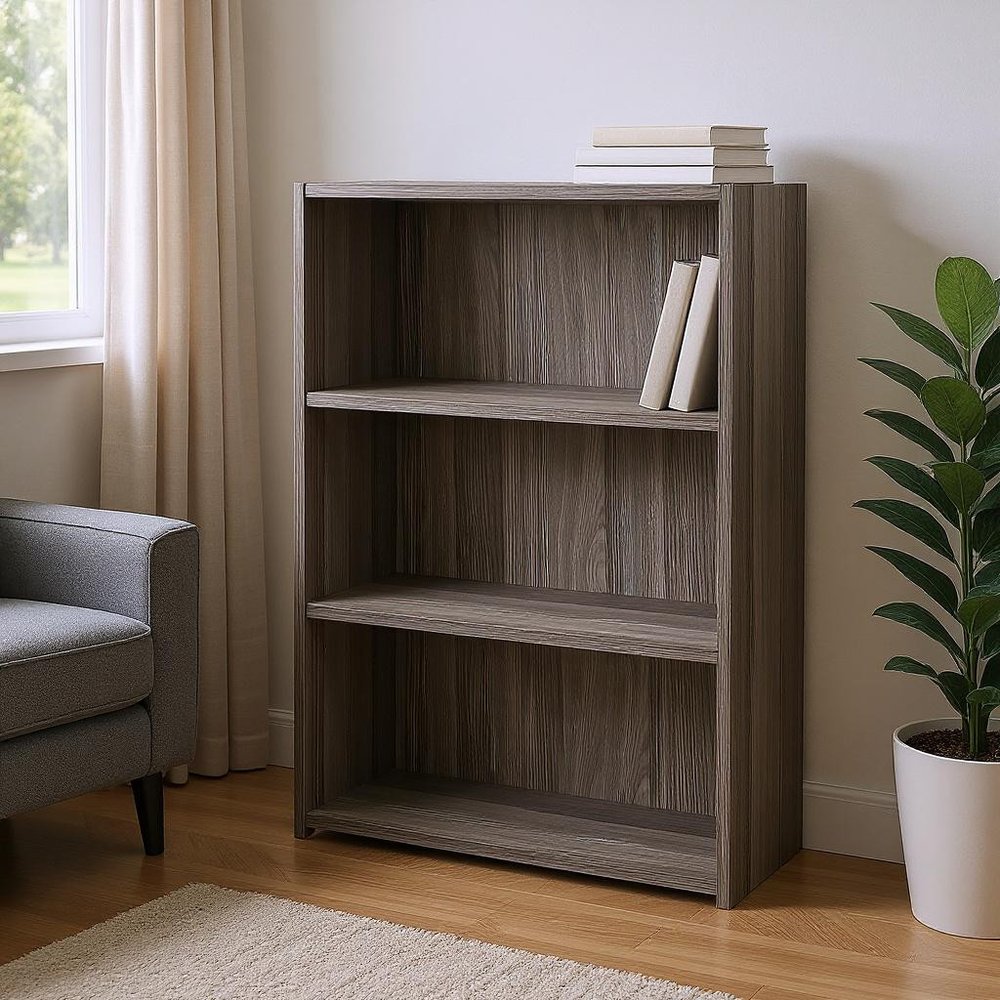 Gray Wood Adjustable Three Tier Bookcase