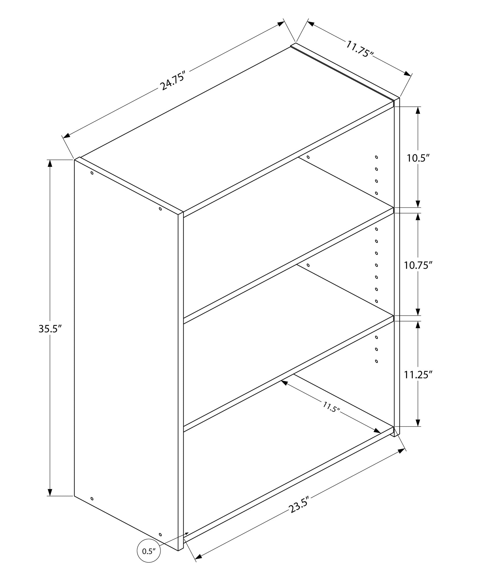 36" White Wood Adjustable Bookcase