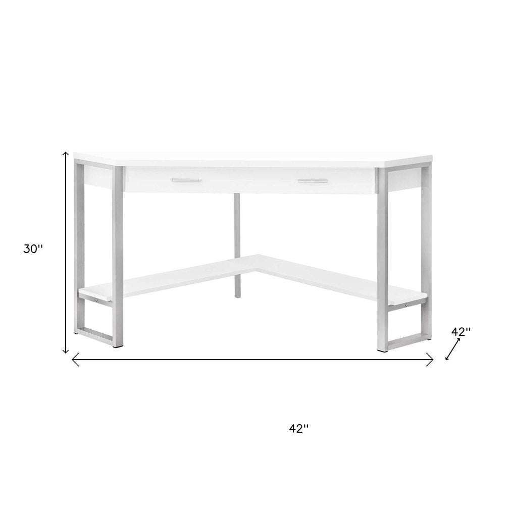 42" White and Silver Corner Computer Desk