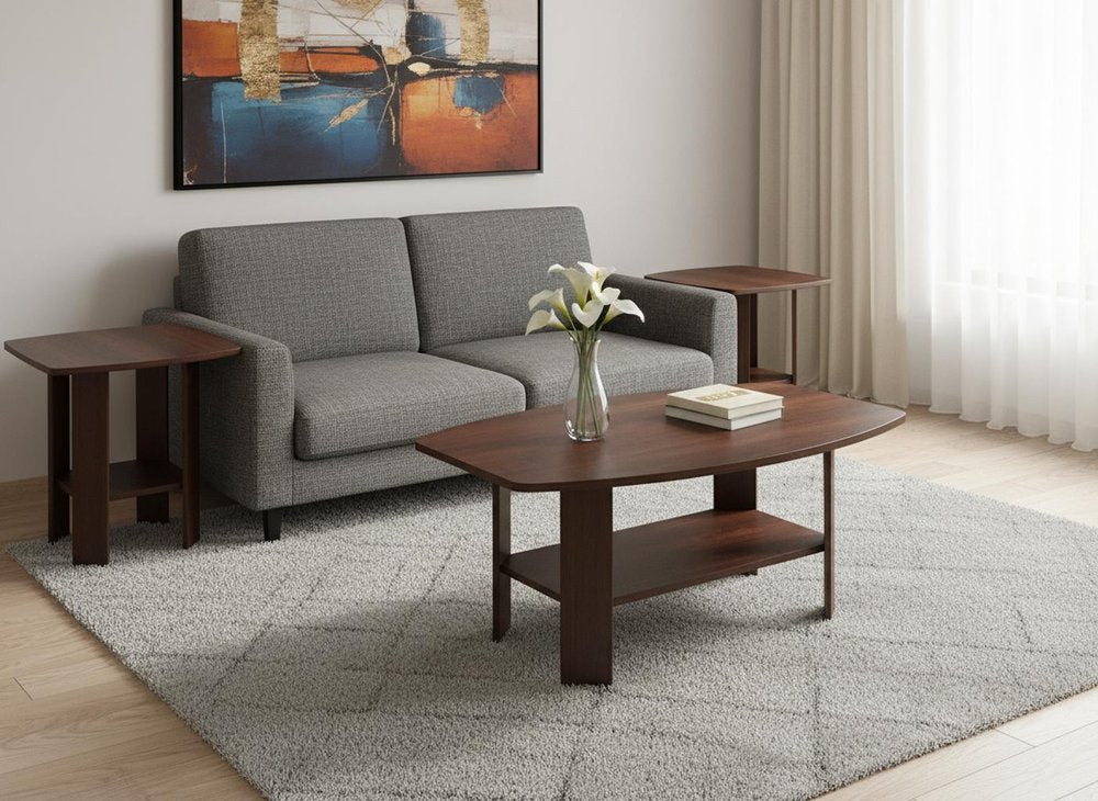 Set of Three 36" Dark Brown Coffee Table With Shelf