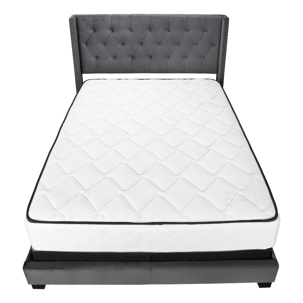 Solid Wood Queen Tufted Gray Upholstered Velvet Bed With Nailhead Trim