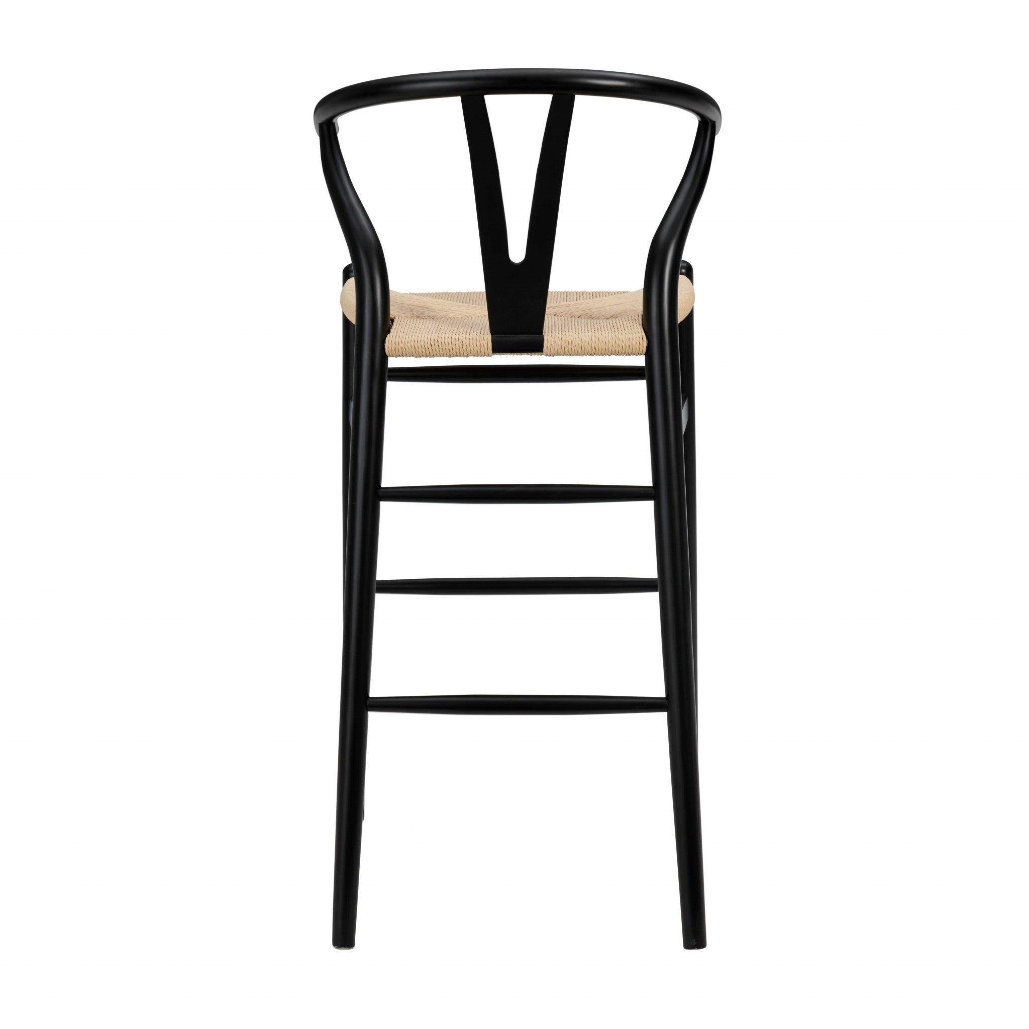 30" Natural And Black Rush And Solid Wood Low Back Counter Height Bar Chair