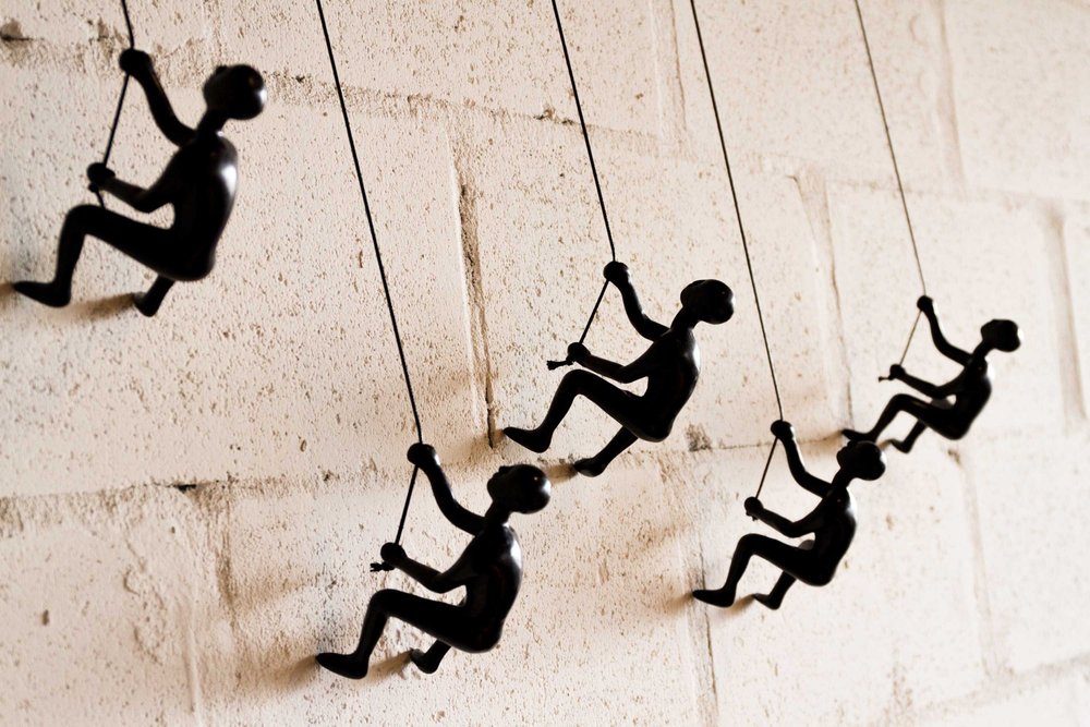 Set of Five Black Resin Climbing Man Hanging Dimensional Sculpture