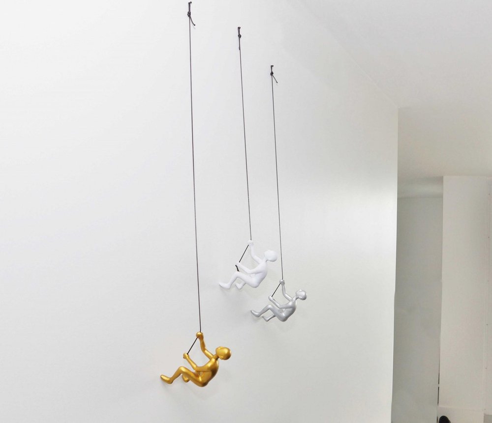 Set of Three Gold Silver And White Resin Hanging Dimensional Sculpture