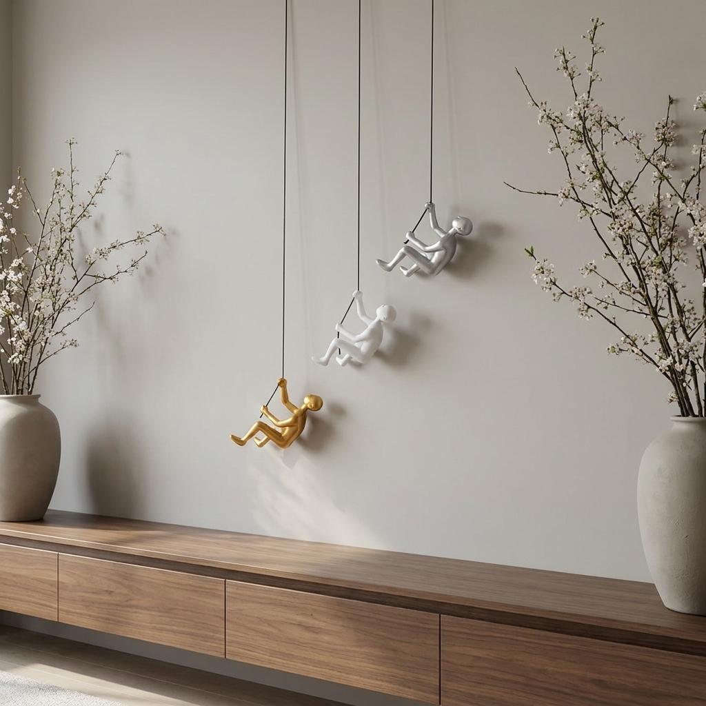 Set of Three Gold Silver And White Resin Hanging Dimensional Sculpture