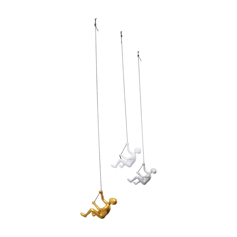 Set of Three Gold Silver And White Resin Hanging Dimensional Sculpture