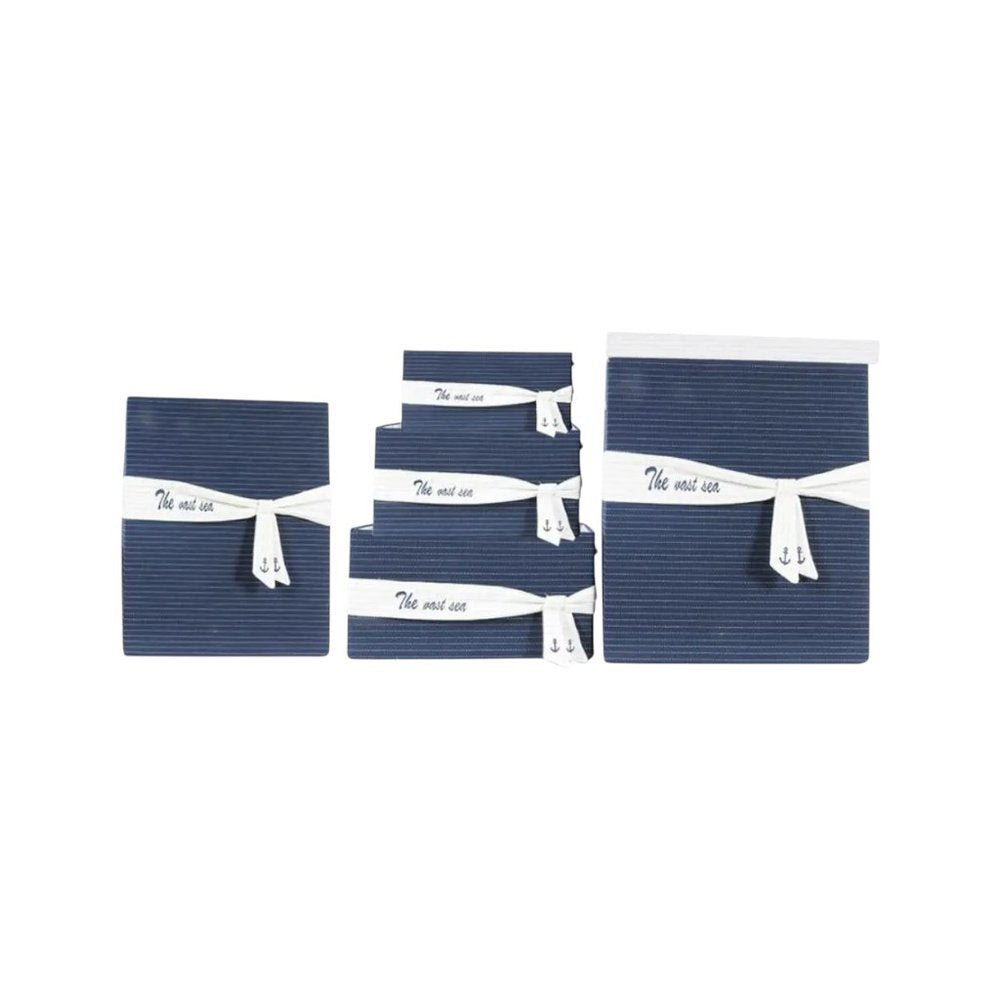13.5" X 17" X 22.5" Blue Fabric Basket With Bow  Decoration Set Of 5